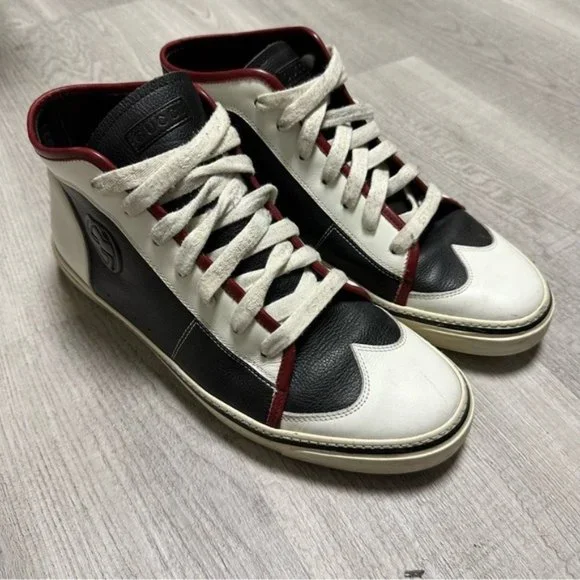 Gucci UK 9.5 US 10 Navy and white Hightop sneakers - Picture 2 of 11